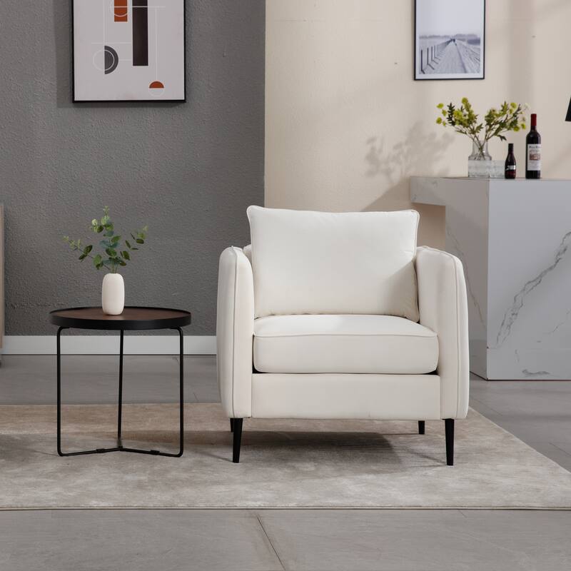 Accent Chair for Living Room, Velvet Comfy Single Sofa Chair Mid-Century Modern Armchair with 1 Pillow and Metal Legs