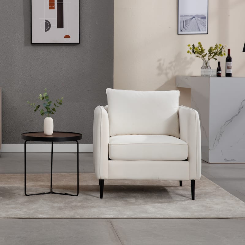 Ivory Velvet Accent Chair with Metal Legs, Modern Design