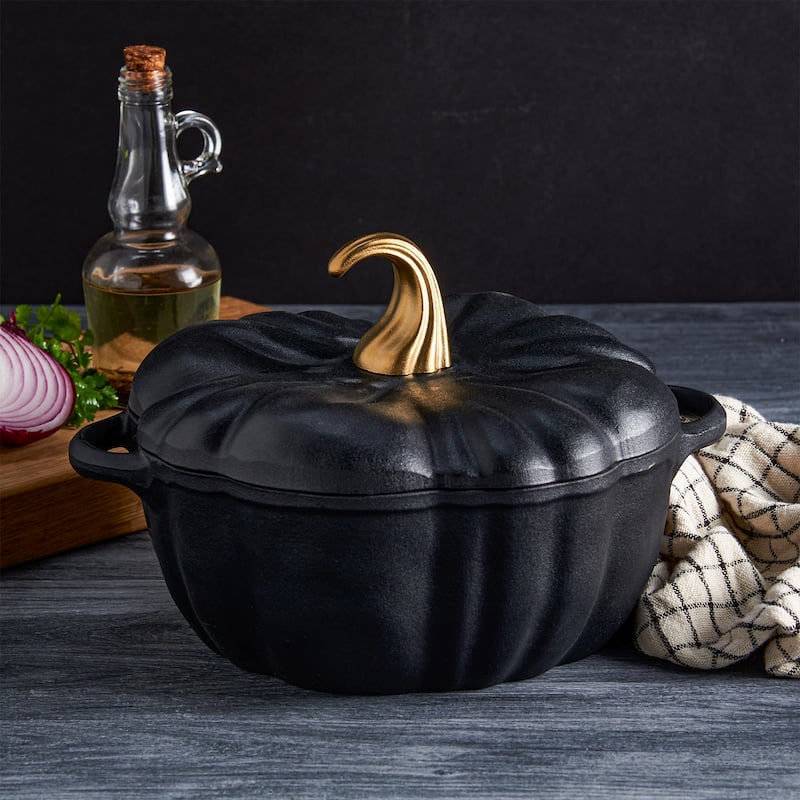 4Qt Enamel Cast Iron Dutch Oven - Black Pumpkin