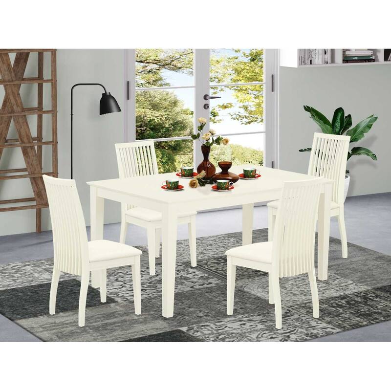 5-Piece Linen White Finish Solid Wood Top - Dining Room Set - Seats-4