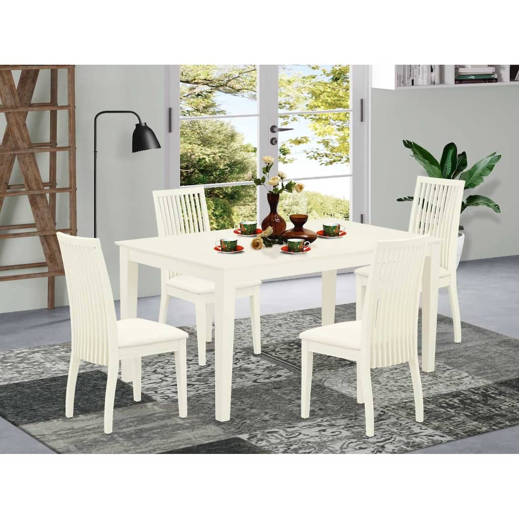 5-Piece Linen White Finish Solid Wood Top - Dining Room Set - Seats-4