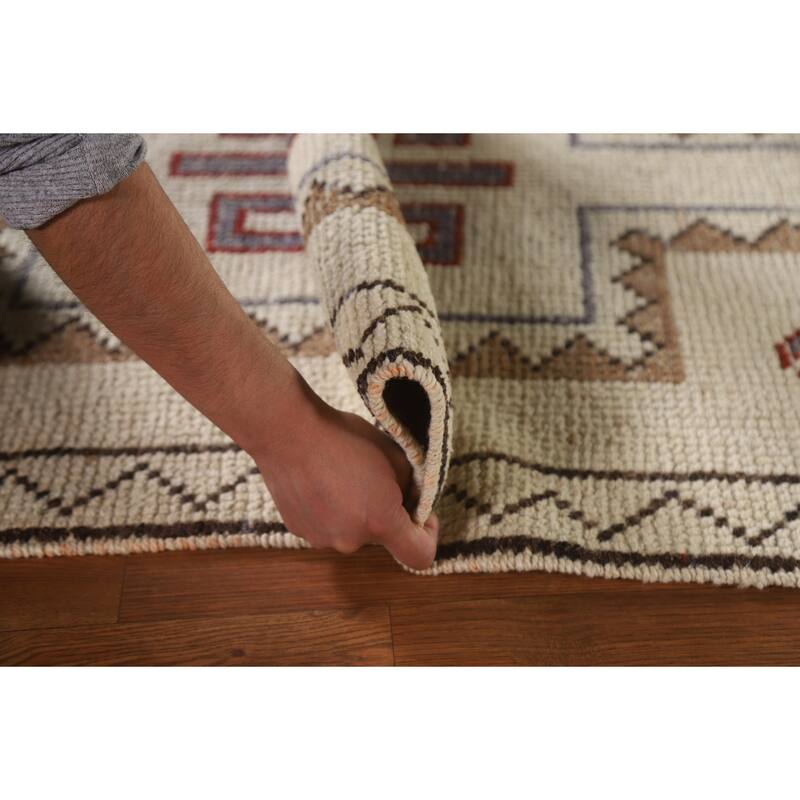 Natural Dye Anatolian Runner Rug Handmade Turkish Beige Wool Carpet - 3'4"x 10'6"