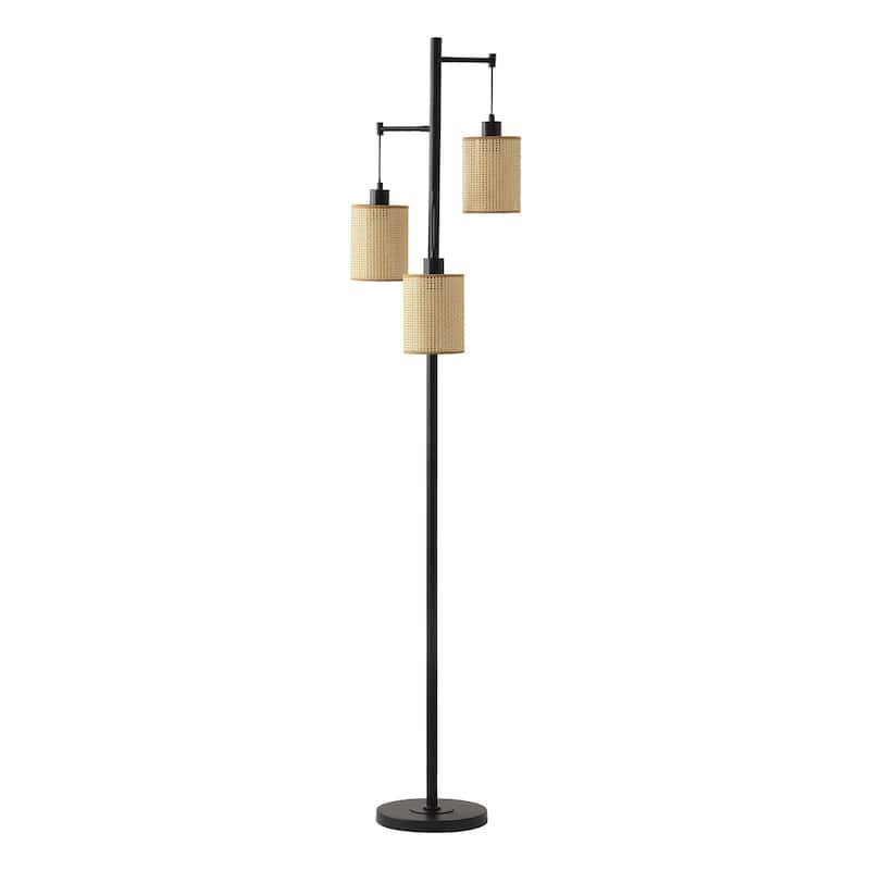 Floor Lamp Traditional Black 69" 3-Light Rattan Shades