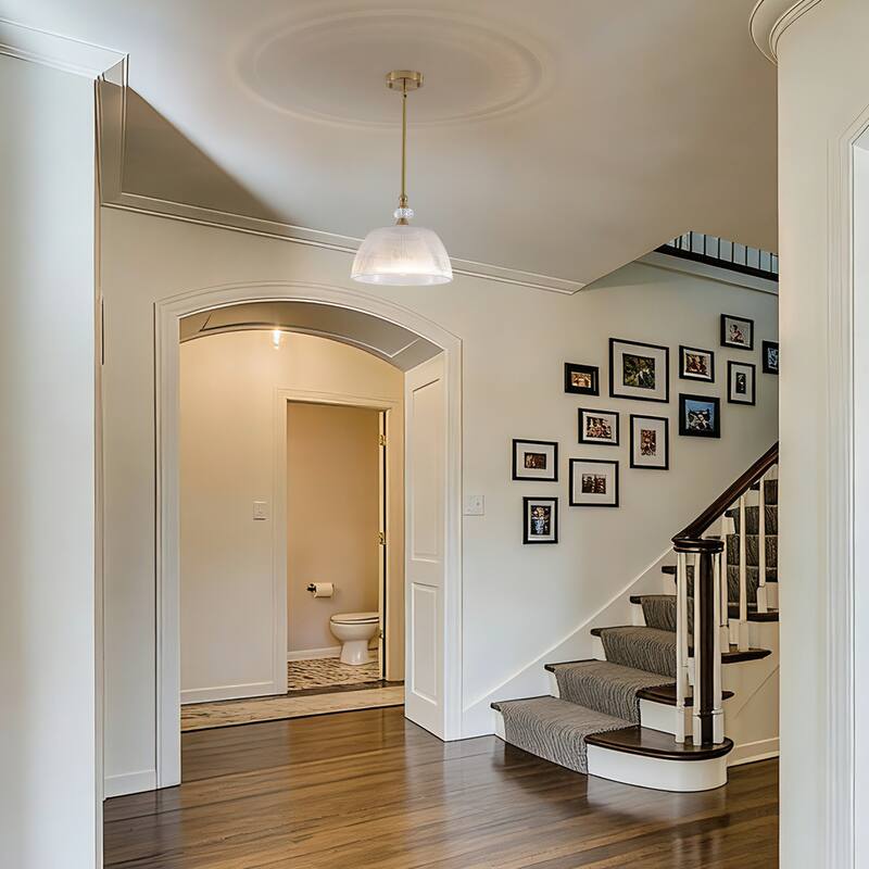 1-Light Modern Pendant Light with Ribbed Dome Shade - Brushed Gold