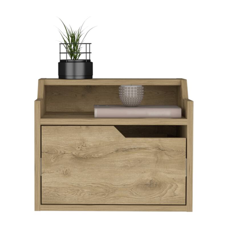 Floating Nightstand with Spacious Drawer and Dual-Tier Surface