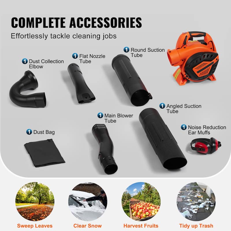 Leaf Blower Ideal for Lawn Care, Leaf Cleaning, and Snow Removal - 26CC 2-Cycle 7000 RPM