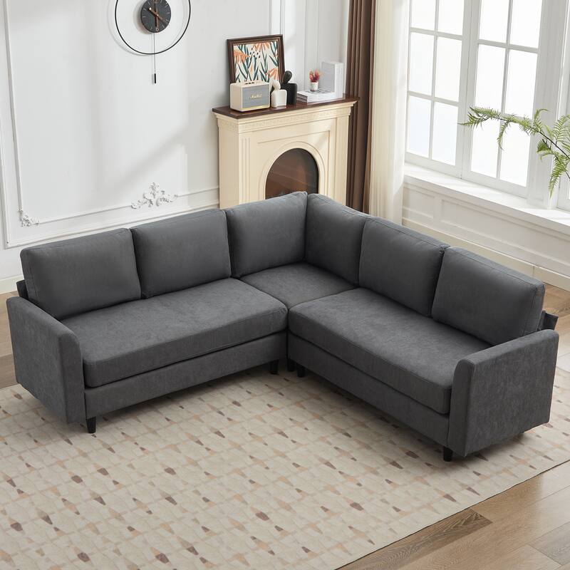 Snow Velvet Sectional Sofa - 4 Seats with 1 Corner Sofa - Beige