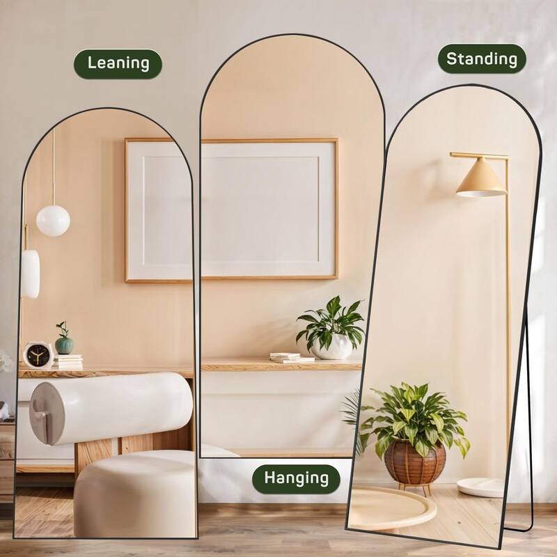 Arched Mirror Full Length, 16"x59" Body Wall Mirrors, Floor Standing,Tall Arch Mirror with Stand Aluminum Alloy Frame
