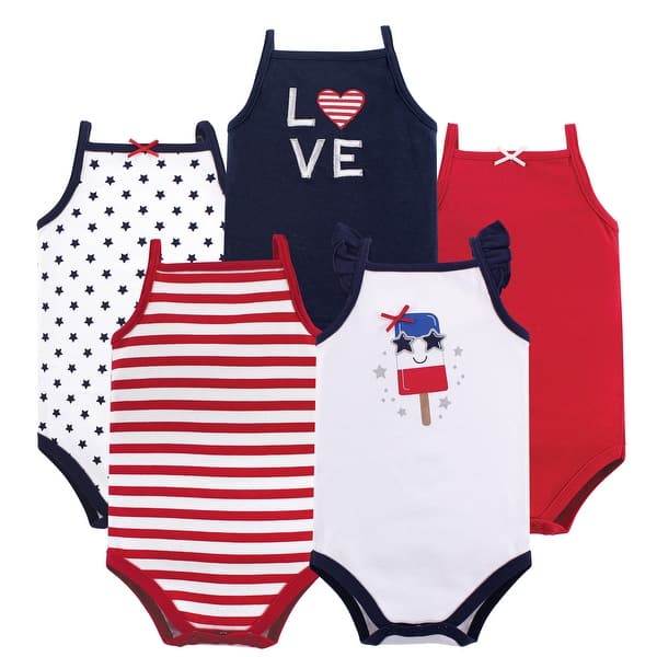 slide 1 of 1, Hudson Baby Infant Girl Cotton Sleeveless Bodysuits 5pk, Shining Stars Stripes 0-3 Months - Shining Stars Stripes