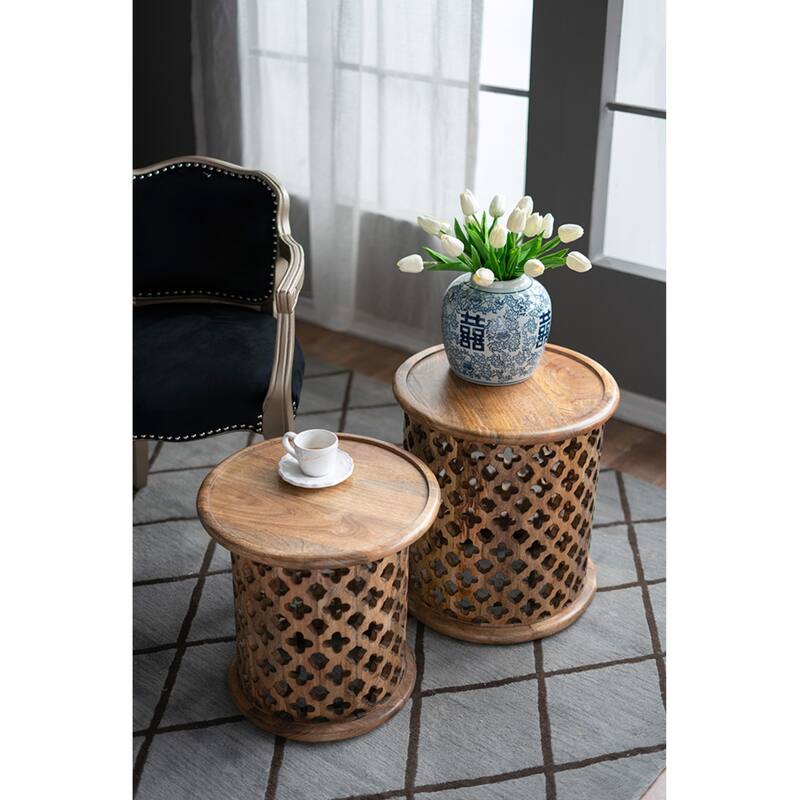 Large Floral Cut-Out Wooden Round Tables - 18" - Set of 2