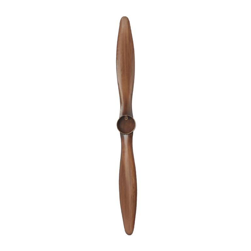 Metal Airplane Propeller Wood Inspired 2 Blade Home Wall Decor with Silver Aviation Detailing - Brown - Roche River Decor