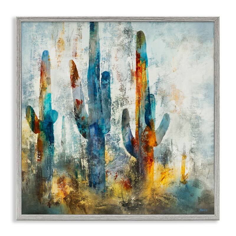 Stupell Abstract Cacti Silhouettes Vibrant Succulent Colors Framed Wall Art - 24 x 24 - Grey