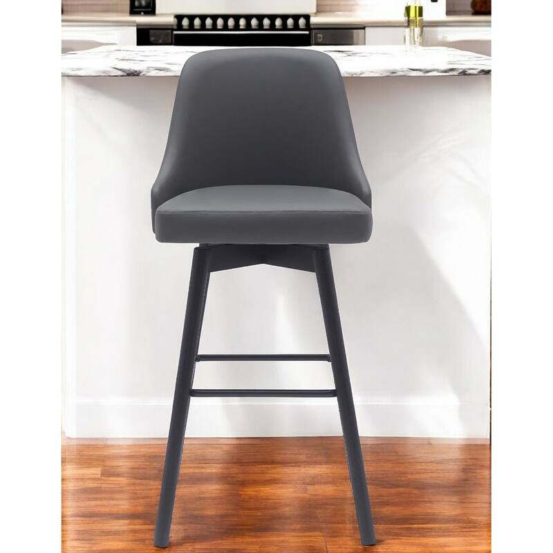 30" Gray and Black Faux Leather with Solid Wood Swivel Bar Height Bar Chair - Gray