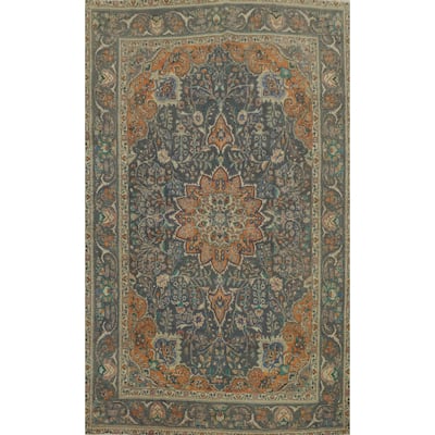 Hand Knotted Oriental 100% Wool Carpet Traditional Floral Greys & Charcoal Tabriz Area Rug - 10' 2'' X 6' 5''