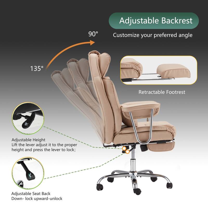 Big and Tall Leather Office Chair with Foot Rest with Adjustable Back for People up to 400 lbs