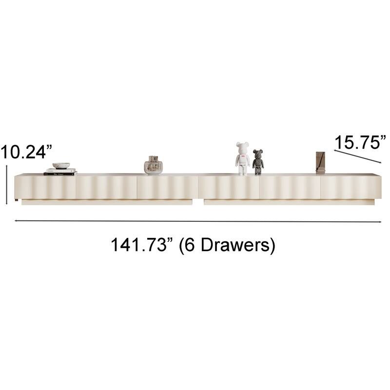 Modern Cream TV Stands with 3-6 Drawers, White Media Console with Glossy Sintered Stone Tabletop