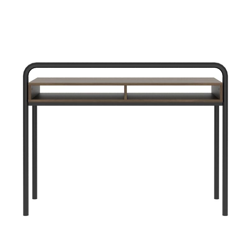 Sophisticated Walnut Writing Desk with Open Shelves and Sturdy Frame