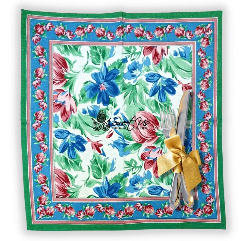 Artsy Brush Stroke Vibrant Floral Cotton Tablecloth Collection - Set of 4 Napkins