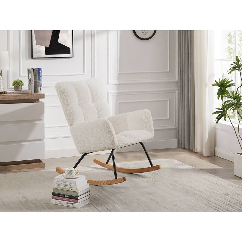 Comfy Upholstered Lounge Chair Rocking Chair with High Backrest