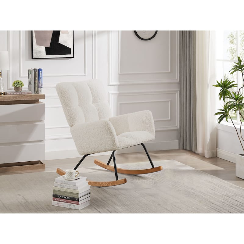Modern 25.98" High Back Buttons Tufted Upholstered Rocking Chair with Solid Wood Legs