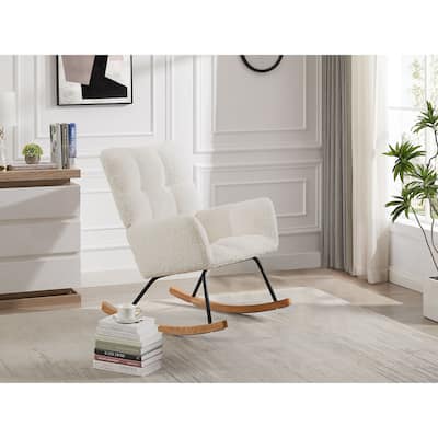 Modern Rocking Chair with High Backrest Armrests Ergonomic Design Lounge Recliner Chair for Living Room Bedroom Playroom