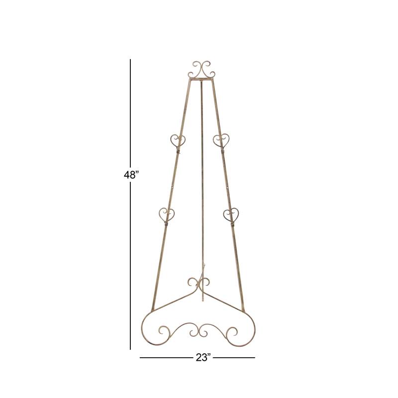 Metal Scroll Large Adjustable 3 Tier Easel with Chain Support - Gold or Gray - Roche River Decor