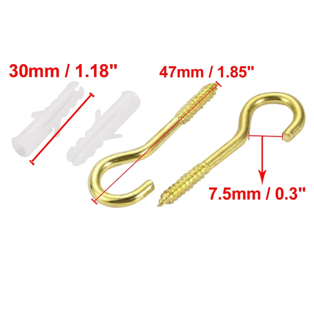 1.9mm Dia Thread 16mm Length Iron Brass Plated Self-Tapping Screw Hook 50pcs