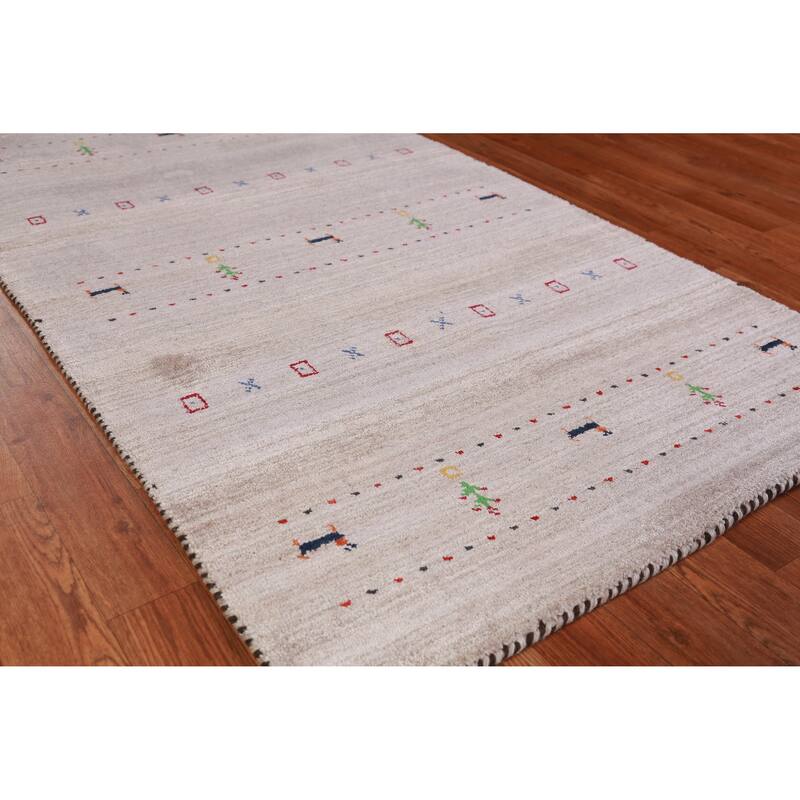 Hand Knotted Oriental 100% Wool Carpet Tribal Animal Pictorial Beige & Ivories Gabbeh Area Rug - 5' 0'' X 3' 0''