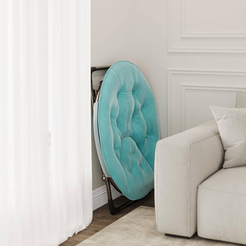 Comfy Folding Saucer Chair for Bedroom, Faux Fur Lounge Moon Chair with Sturdy Metal Frame, Oversized Plush Flower