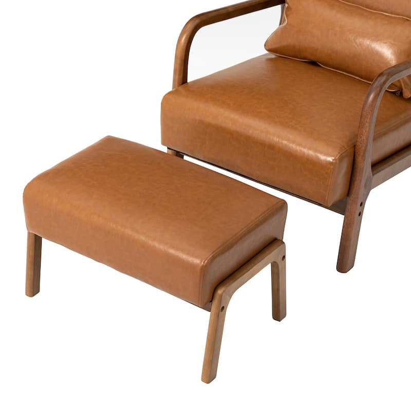 Glitzhome 30.75"H Mid-Century PU Leather Armchair with Ottoman Set