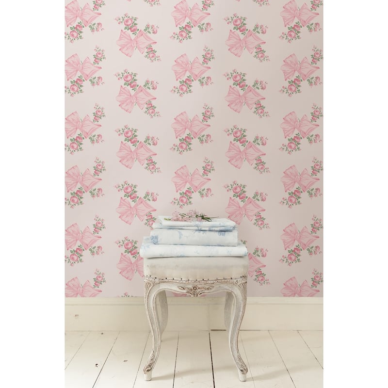 LoveShackFancy Rosa Beaux Pink Mint Large Bow Spot Wallpaper