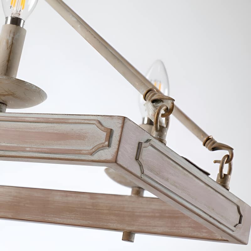 6 - Light Wood Like Antique Metal Kitchen Island Rectangle Pendant Lamp Chandelier - Milk White