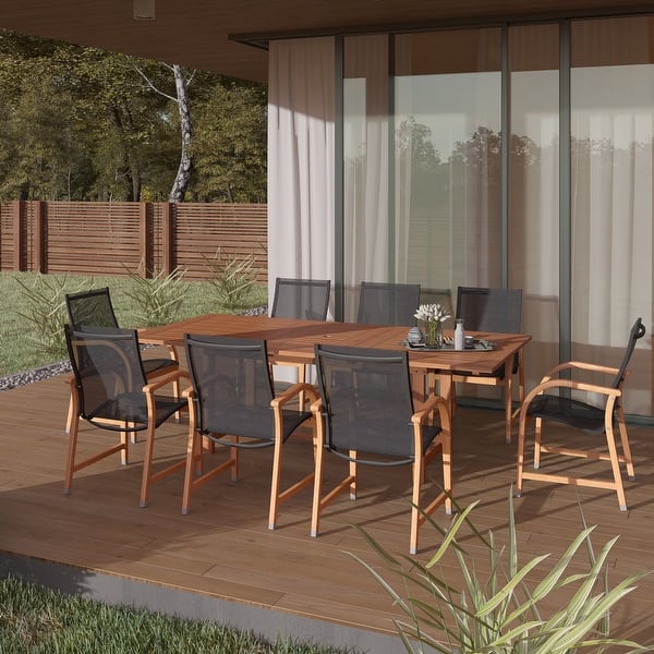 slide 1 of 18, Amazonia Cosmopolitan 100% FSC Certified Wood Outdoor 9pc Patio Dining Set