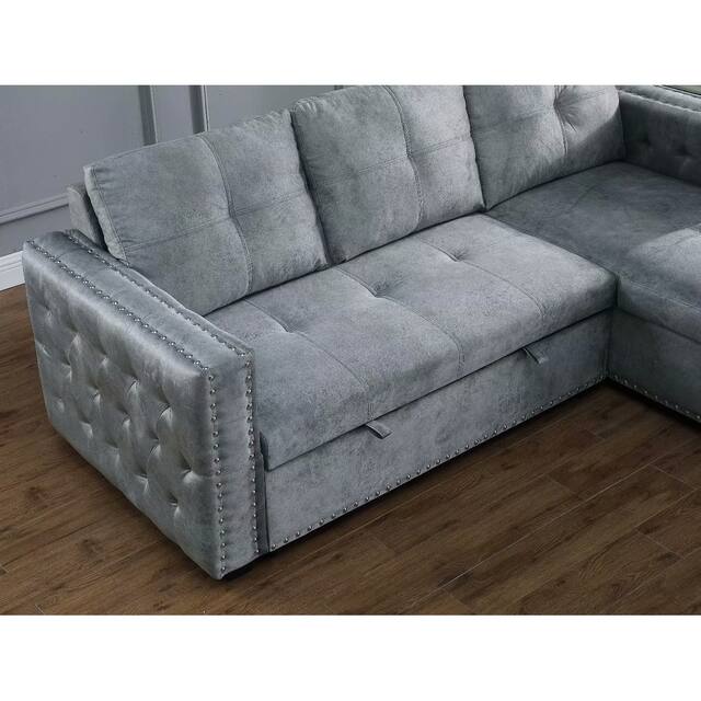 Morden Fort Velvet Reversible Sleeper Sectional Sofa L-Shape with big Storage