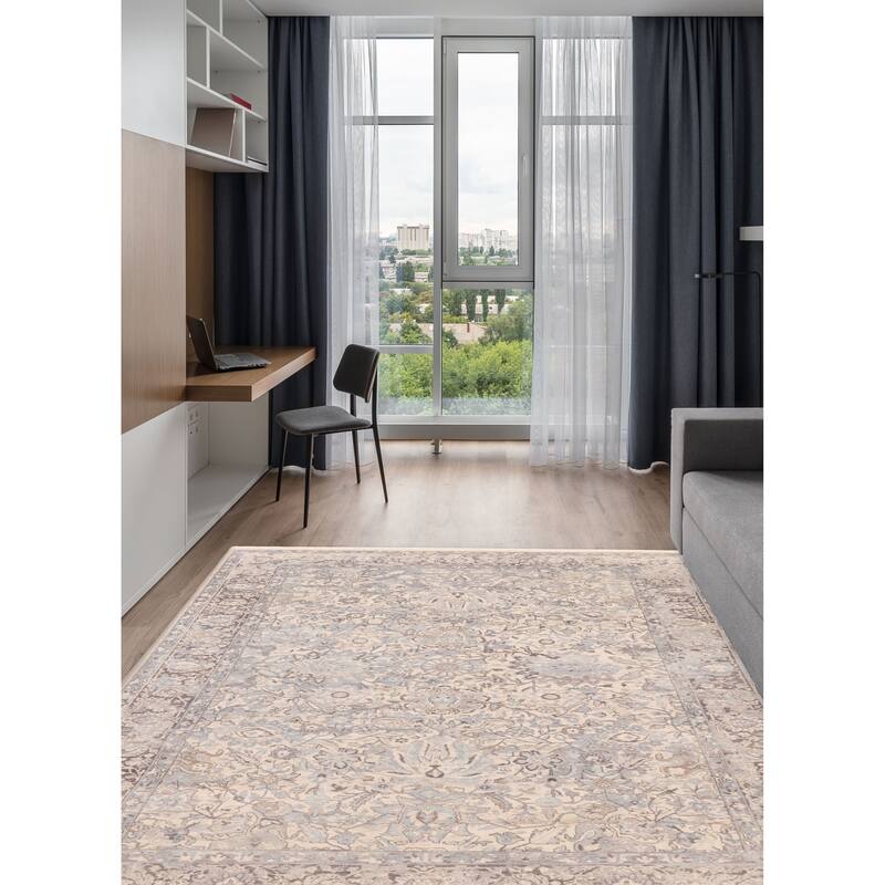 ECARPETGALLERY Hand-knotted Jamshidpour Ivory, Light Blue Wool Rug - 6'1 x 8'9