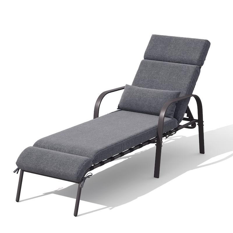 Outdoor Adjustable Patio Chaise Lounge Chair with Cushion Beach Poolside