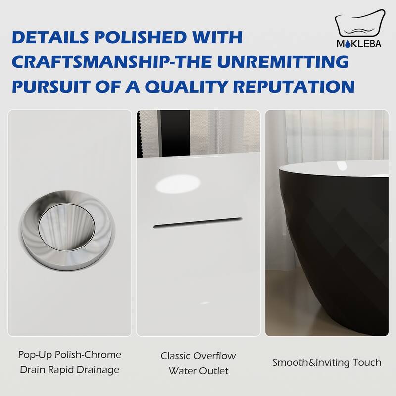 59 in. x 28 in. Acrylic Flat Bottom Non-Whirlpool Soaking Bathtub in Black
