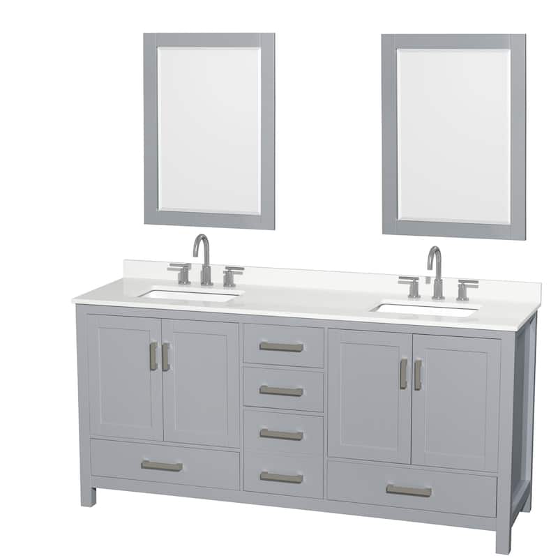 Wyndham Collection WCS141472D-QTZ-US3M24 Sheffield 72" Free Standing - Gray / White Quartz Top / Brushed Chrome Hardware