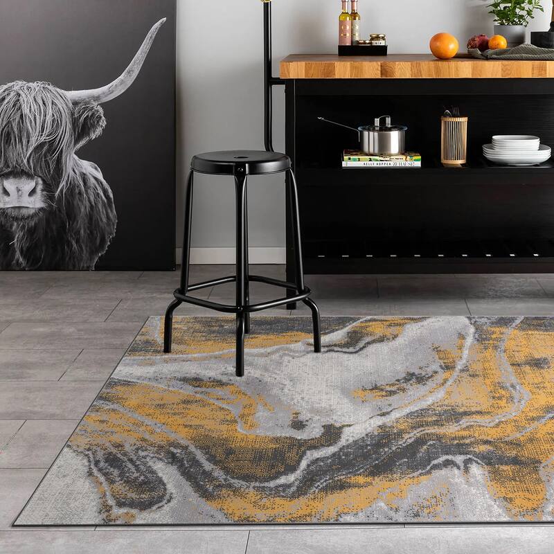 World Rug Gallery Distressed Contemporary Abstract Watercolor Area Rug