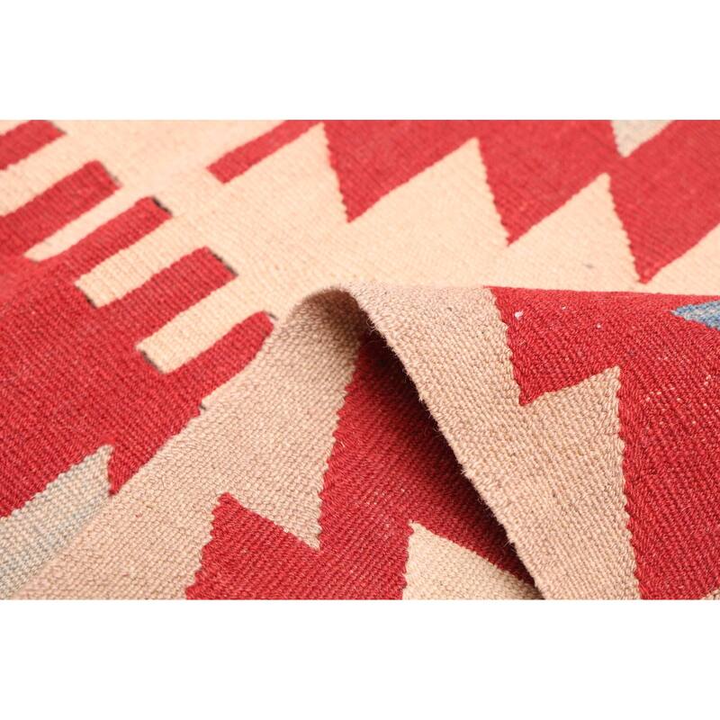 ECARPETGALLERY Flat-Weave Bold and Colorful Ivory Wool Kilim - 3'10 x 5'10