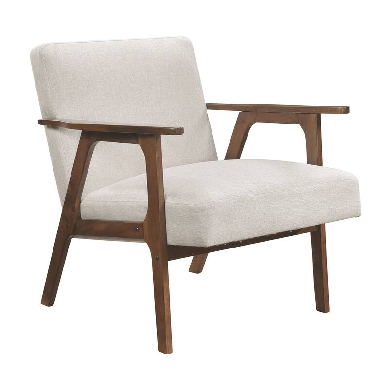 Dean 27" Textured Fabric Accent Chair - Solid Rubberwood Frame - Beige (Brown Finish)