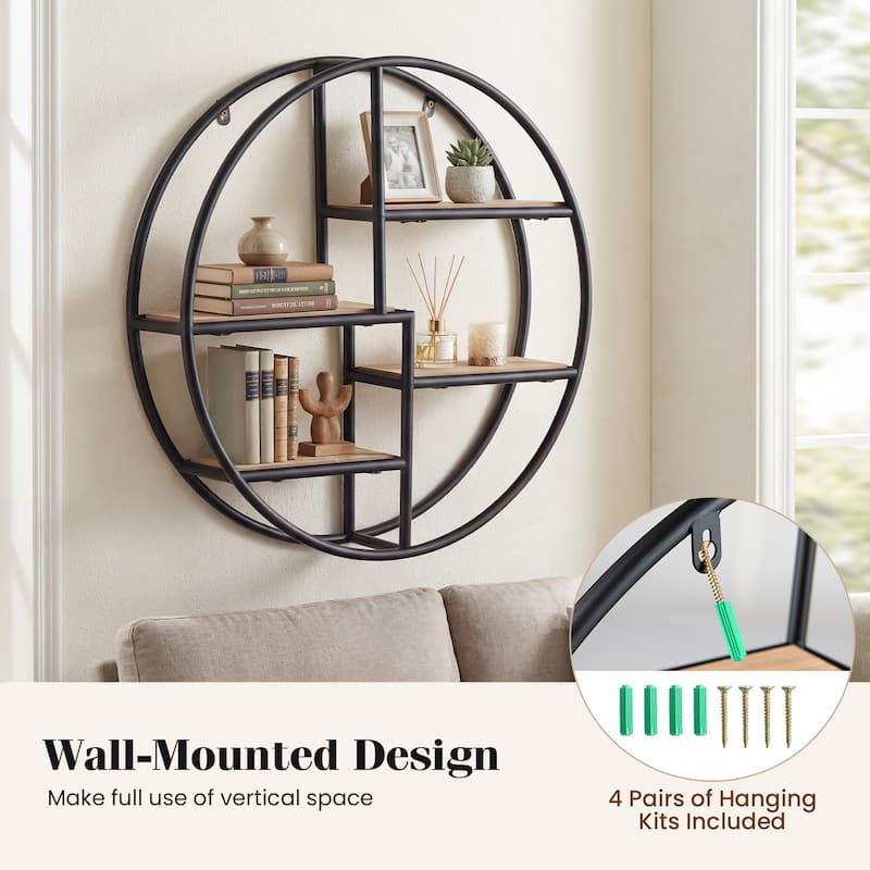 Gymax 4-Tier Floating Shelf Modern Geometric Hanging Storage Organizer