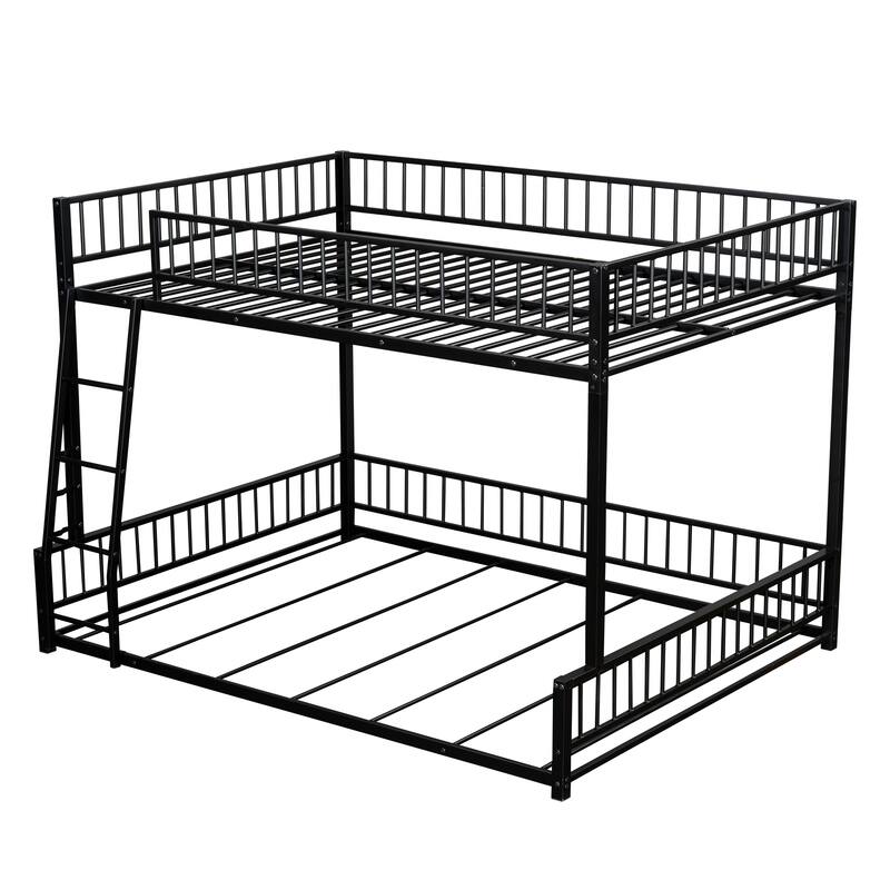 Full XL over Queen Metal Bunk Bed with Ladder and Safety Guardrails, Space-Saving Design, Black
