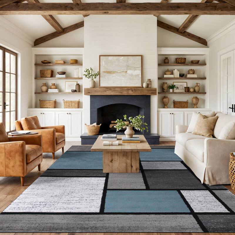 World Rug Gallery Contemporary Modern Boxed Color Block Area Rug