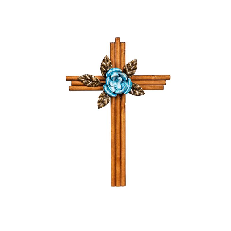 15 in. x 11 in. Wood Crosses with Flowers, Set of 2