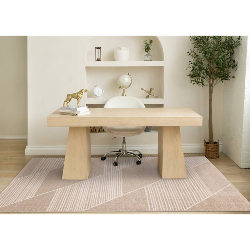 Beige Cream Diagonal Striped Design Rug