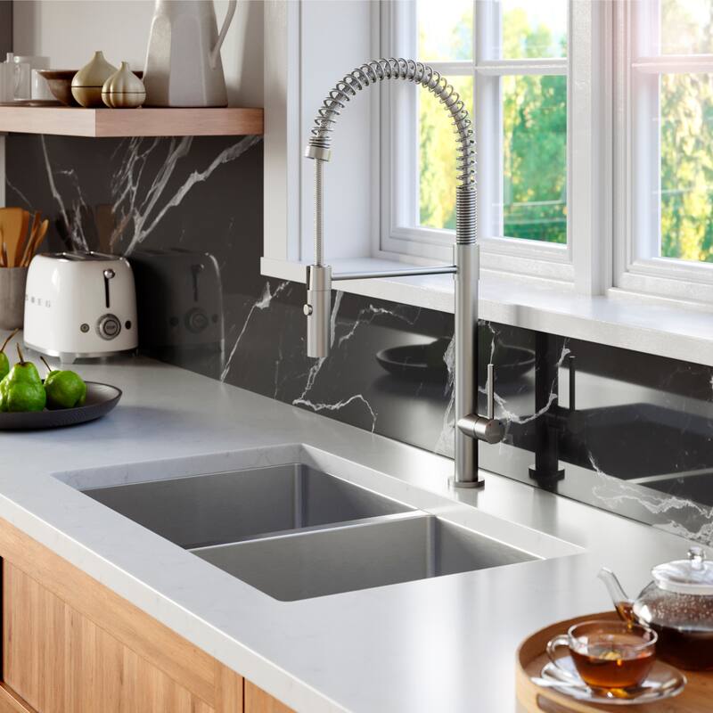 Karran 30" Undermount 16-Gauge Stainless Steel 50/50 Double Bowl Kitchen Sink Kit
