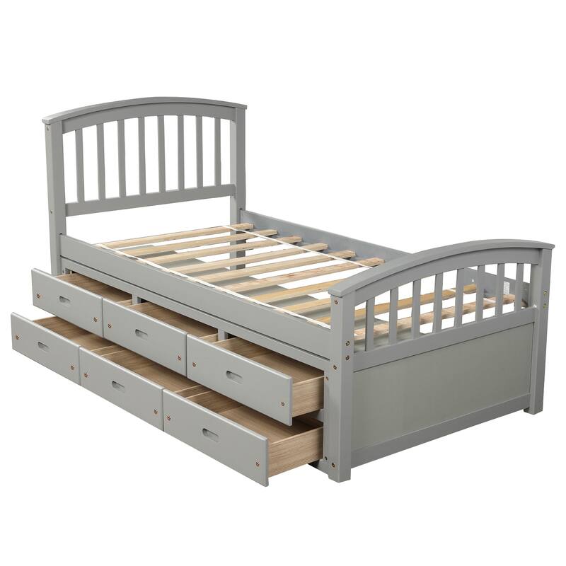 Twin Pinewood Platform Bed with Drawers