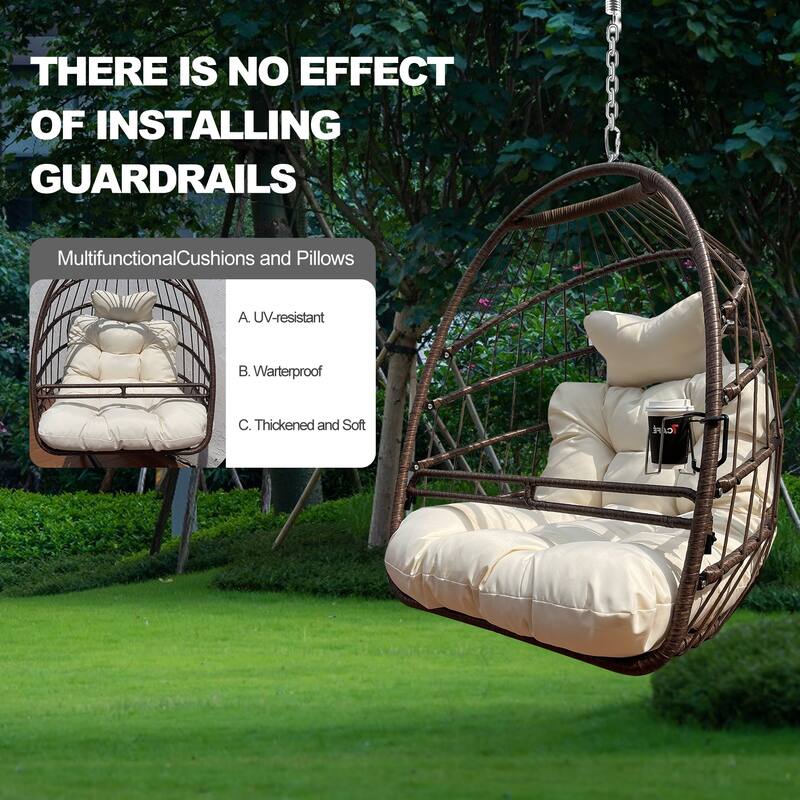 Swing Hammock Egg Basket Chairs, UV Resistant Cushion Hanging Chair, Foldable Frame Ceiling Rattan Chair