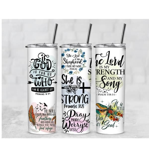 Christian Bible Verses 20 Oz Skinny Metal Tumbler w/Lid and Straw ...